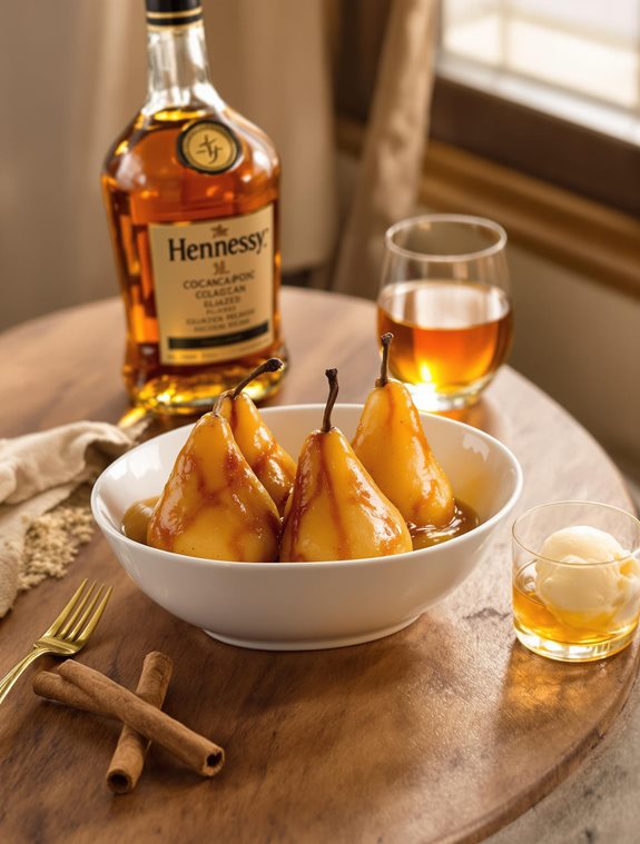 cognac infused glazed pears