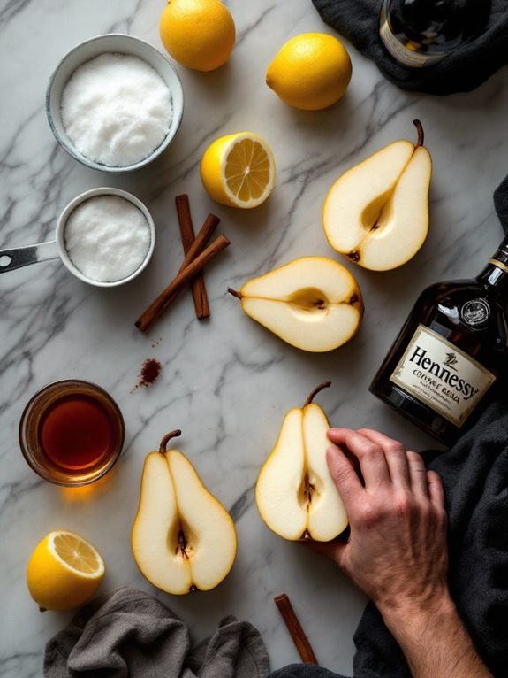 peel and halve pears