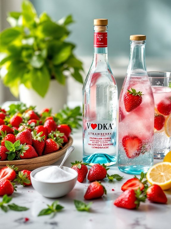 muddle strawberries in pitcher