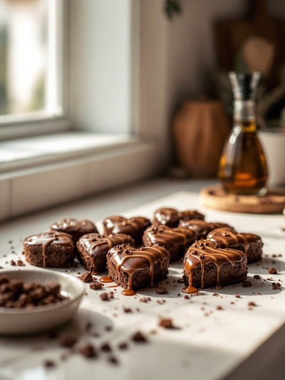 whiskey glazed brownie hearts